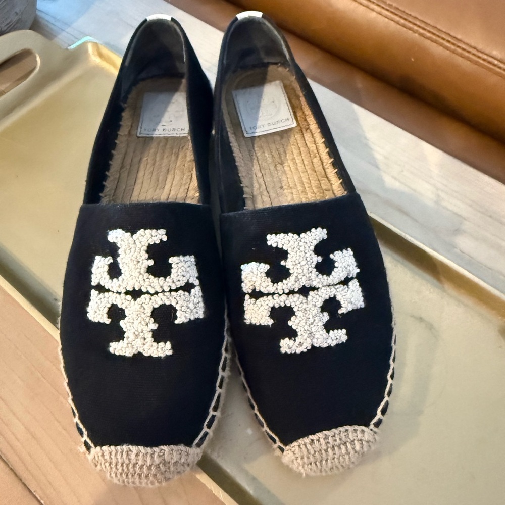 Tory Burch GUC Black Canvas Espadrille Women’s 8.5